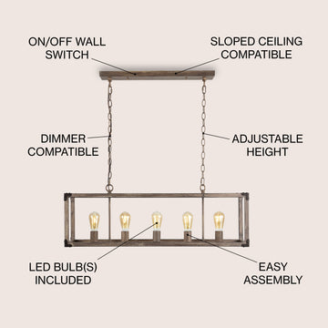 Magnolia 8.13" Adjustable Iron Rustic Farmhouse LED Pendant - JONATHAN Y